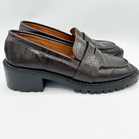 & Other Stories Croc Embossed Leather Penny Loafer Size 39 US 9 Women's - Picture 1 of 5